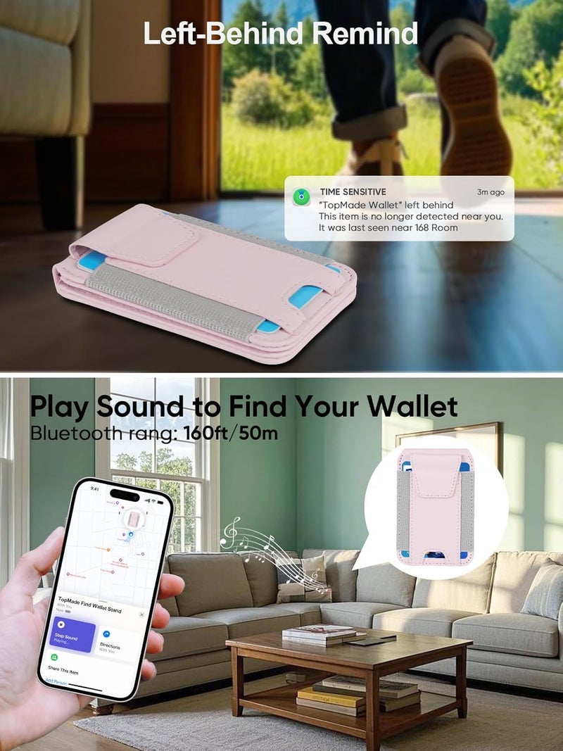 TopMade for Magsafe Wallet, Works with Apple Find My, Strongest Magnetic Wallet for iPhone 17/16/15/14/13/12 Series, Mganetic Card Holder with Adjustable Stand, RFID Blocking, 9 Cards Holder, Pink - Image 3